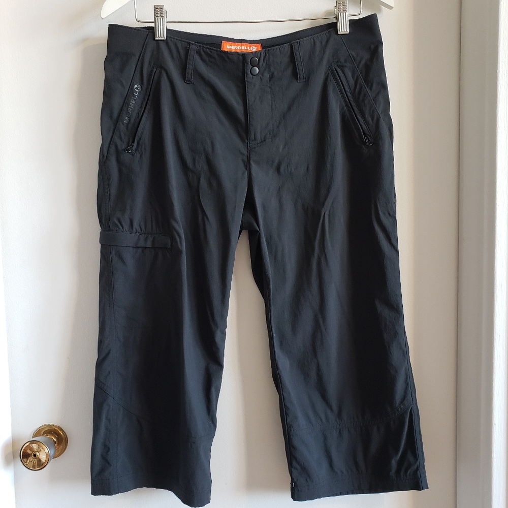 Merrell Select Wick Black Two Front Zip Pockets Cargo Capris Woman Size 8